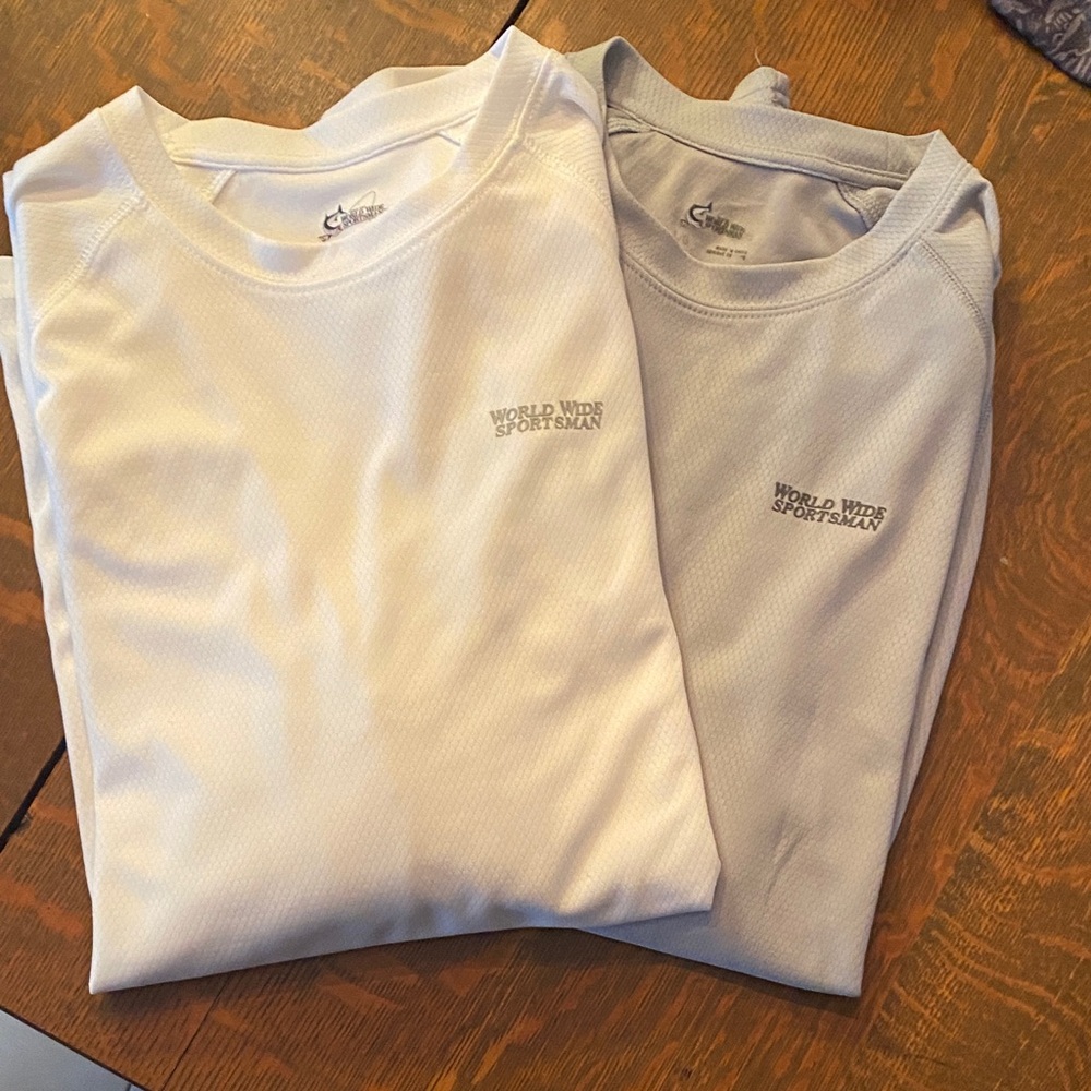 2 Men’s Cabela’s World Wide Performance Crew long sleeve  -White & Light Gray